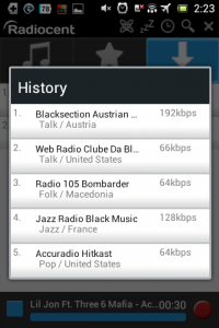 Screenshot: Radiocent - History