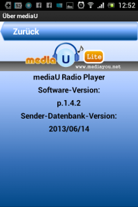 Screenshot: mediaU - Radio-App - Info